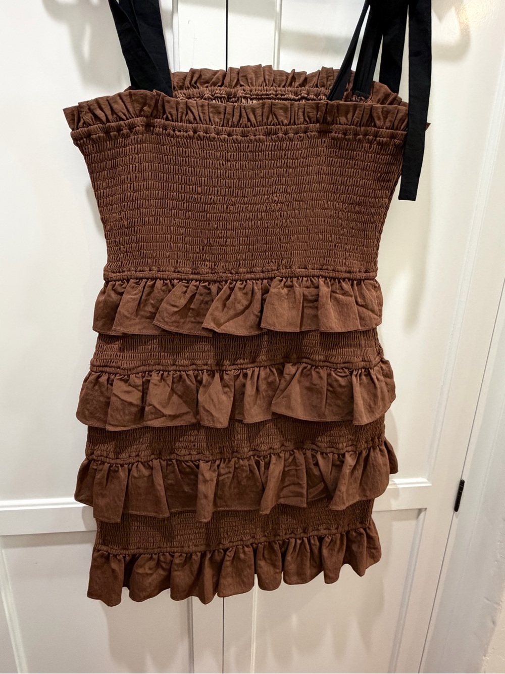 Endless Rose Chocolate Brown Ruffled Sundress with Tie Straps - Picture 6 of 11